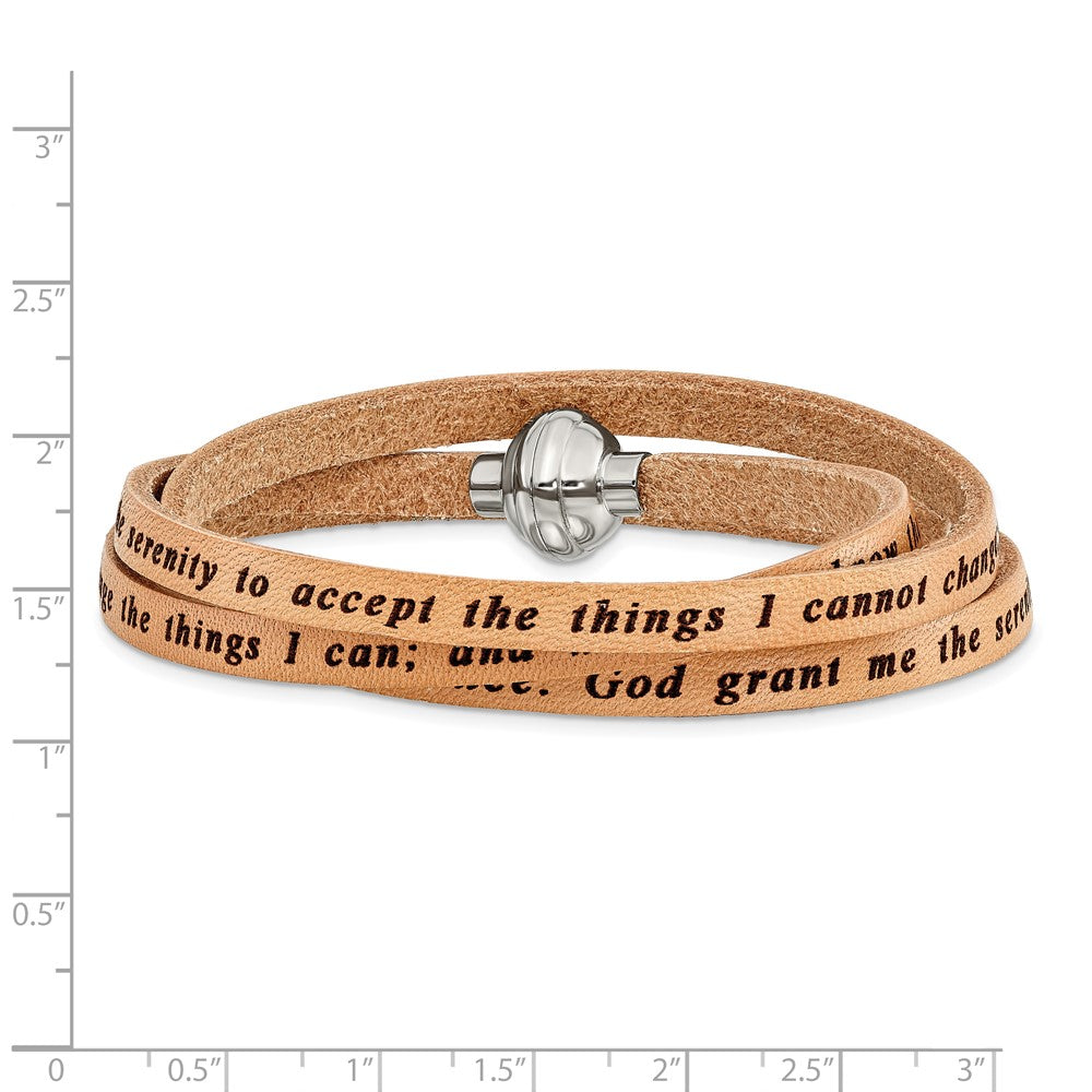 AMEN Stainless Steel Serenity Prayer Tan Leather Wrap with Magnetic Clasp 23.5 Inch Bracelet BF3227-MD