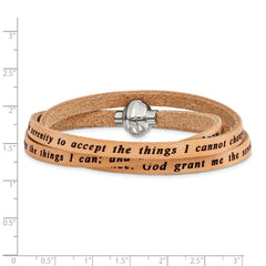 AMEN Stainless Steel Serenity Prayer Tan Leather Wrap with Magnetic Clasp 23.5 Inch Bracelet BF3227-MD