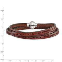 AMEN Stainless Steel Serenity Prayer Brown Leather Wrap with Magnetic Clasp 22.25 Inch Bracelet BF3228-MD