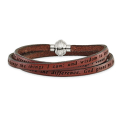 AMEN Stainless Steel Serenity Prayer Brown Leather Wrap with Magnetic Clasp 21 Inch Bracelet BF3228-MD