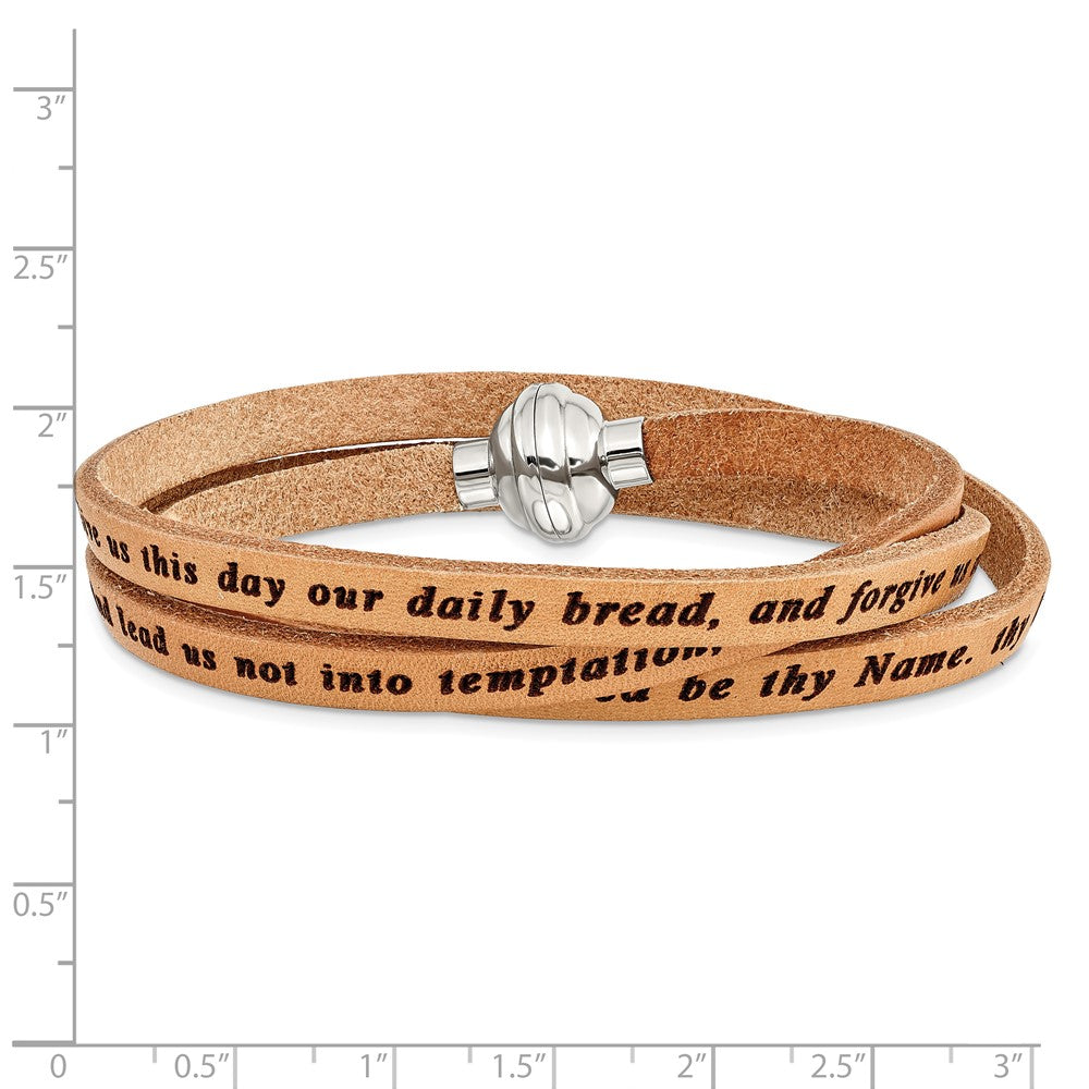AMEN Stainless Steel Lord's Prayer Tan Leather Wrap with Magnetic Clasp with Magnetic Clasp 21 Inch Bracelet BF3231-MD