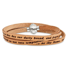 AMEN Stainless Steel Lord's Prayer Tan Leather Wrap with Magnetic Clasp with Magnetic Clasp 21 Inch Bracelet BF3231-MD