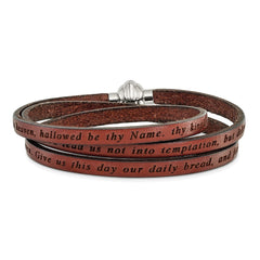 AMEN Stainless Steel Lord's Prayer Brown Leather Wrap with Magnetic Clasp with Magnetic Clasp 23.5 Inch Bracelet BF3232-MD