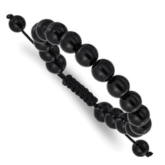 Onyx Beads on Black Polyester Cord Adjustable Bolo Bracelet BF3398