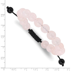 Rose Quartz and Onyx Beads on Black Polyester Cord Adjustable Bolo Bracelet BF3399