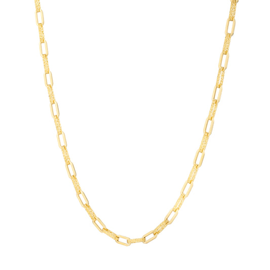 Yellow Gold Diamond Cut/ Textured Paperclip Fashion Necklace