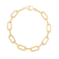 Yellow Gold Diamond Cut/ Textured Paperclip Fashion Bracelet