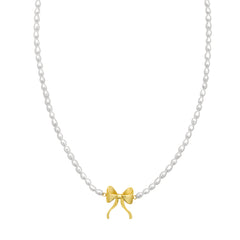 Yellow Gold Polished Darling Bows Necklace