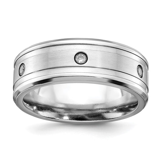 Chisel Cobalt Brushed and Polished with CZ Beveled 8mm Band