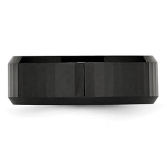 Chisel Ceramic Black Faceted Beveled Edge 8mm Polished Band