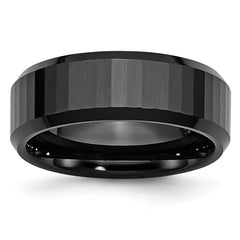 Chisel Ceramic Black Faceted Beveled Edge 8mm Polished Band