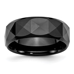 Chisel Ceramic Faceted Black 8mm Polished Beveled Edge Band