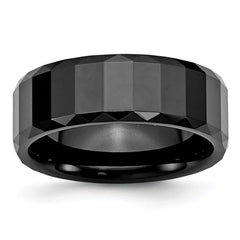 Chisel Ceramic Black Faceted 8mm Polished Beveled Edge Band