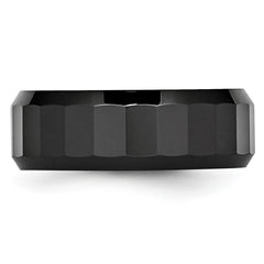 Chisel Ceramic Black Faceted Beveled Edge 8mm Polished Band