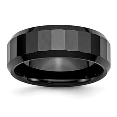 Chisel Ceramic Black Faceted Beveled Edge 8mm Polished Band