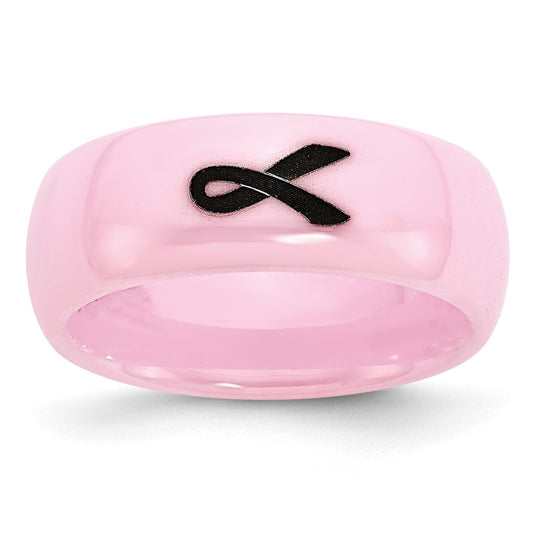 Chisel Ceramic Pink Black Laser Accented Ribbon 8mm Polished Band