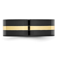 Chisel Ceramic Flat Black with 14k Gold Inlay 8mm Polished Band