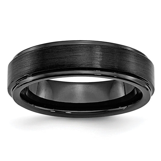 Chisel Black Ceramic Ridged Edge 6mm Brushed and Polished Band