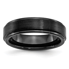 Chisel Black Ceramic Ridged Edge 6mm Brushed and Polished Band