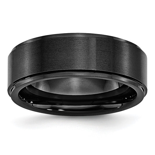 Chisel Black Ceramic Ridged Edge 8mm Brushed and Polished Band