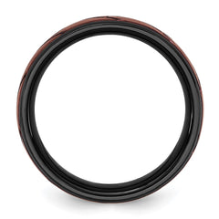 Ceramic Black Polished with Red IP-plated Scratch Finish Grooved Center 8mm