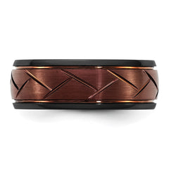 Ceramic Black Polished with Red IP-plated Scratch Finish Grooved Center 8mm