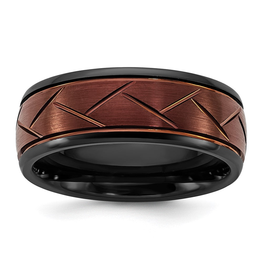 Ceramic Black Polished with Red IP-plated Scratch Finish Grooved Center 8mm