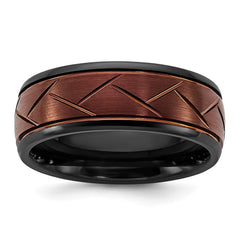 Ceramic Black Polished with Red IP-plated Scratch Finish Grooved Center 8mm