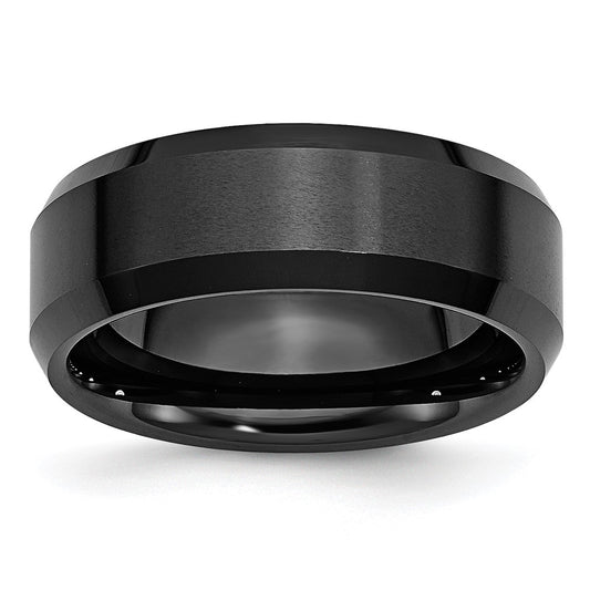 Chisel Ceramic Black Beveled Edge 8mm Brushed and Polished Band
