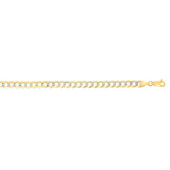 Yellow Gold Diamond Cut/ Textured White Pave Curb Bracelet