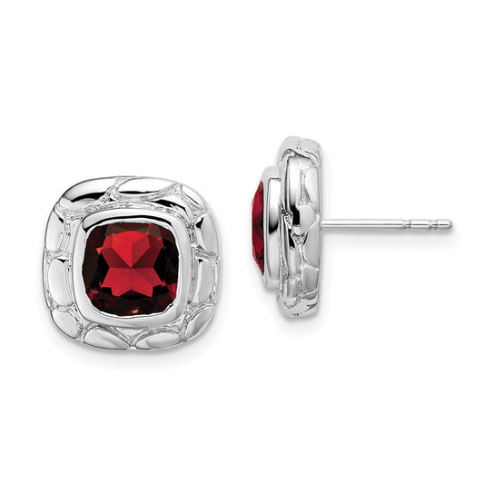 EM7077-GA-SS Sterling Silver Rhodium Plated Garnet Earrings