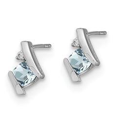 EM7398-AQ-003-SSA Sterling Silver Antique Cushion Aquamarine and Diamond Earrings