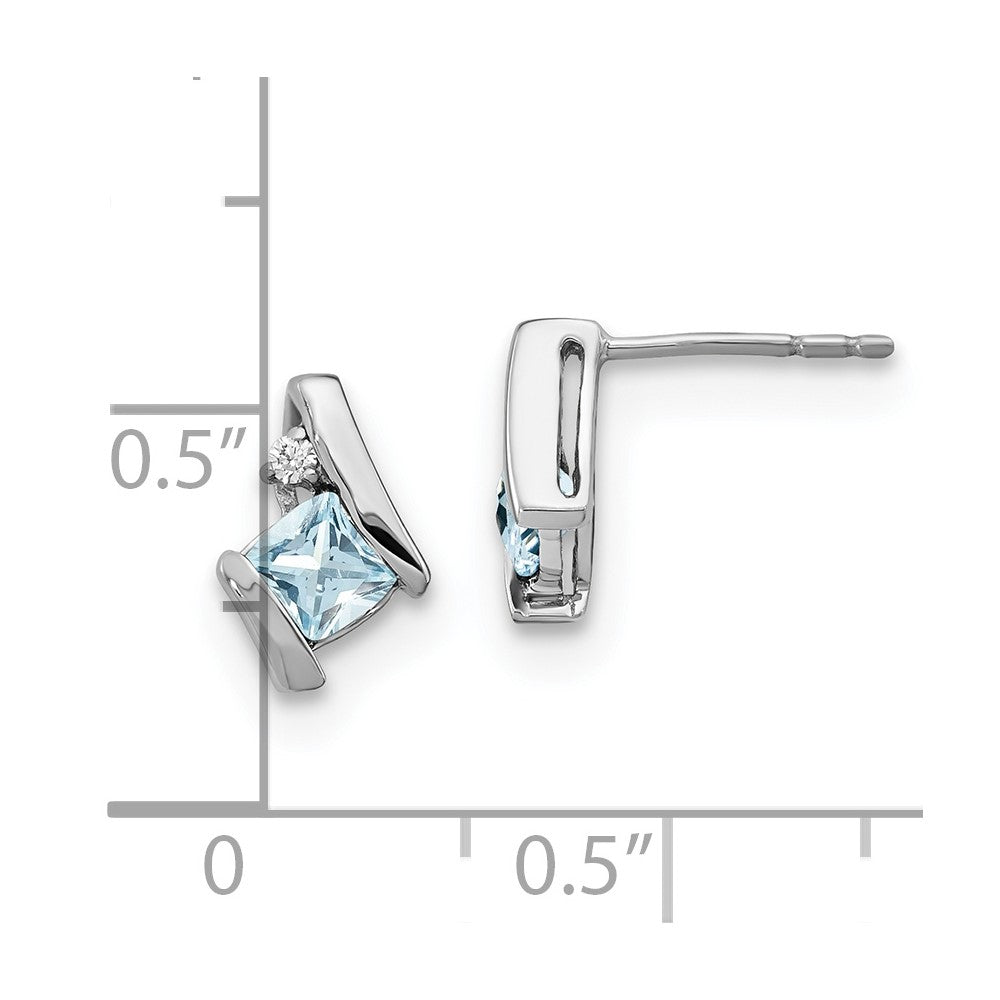 EM7398-AQ-003-SSA Sterling Silver Antique Cushion Aquamarine and Diamond Earrings
