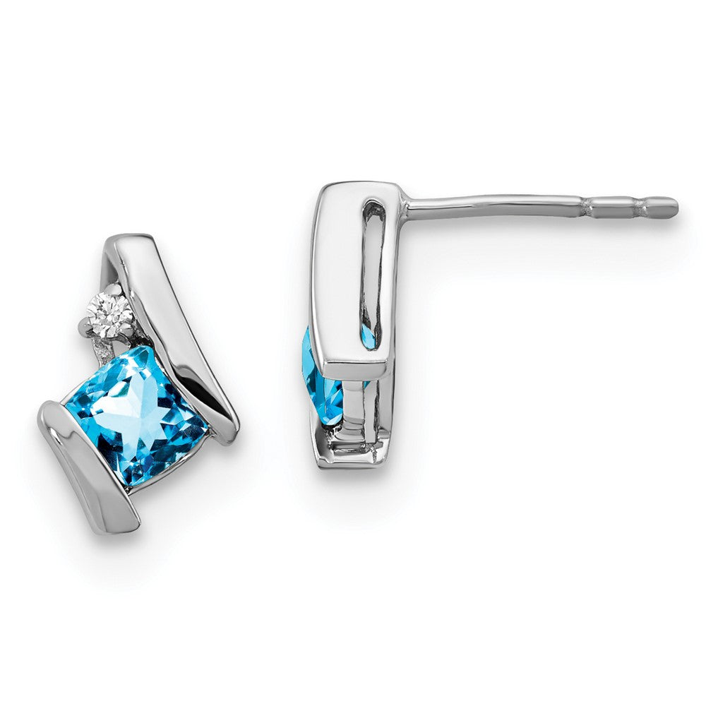 EM7398-BT-003-SSA Sterling Silver Antique Cushion Blue Topaz and Diamond Earrings
