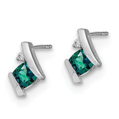EM7398-CA-003-SSA Sterling Silver Antique Cushion Cr. Alexandrite and Diamond Earrings