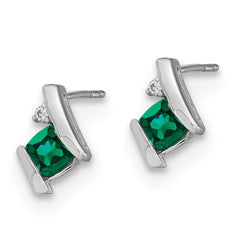 EM7398-CEM-003-SSA Sterling Silver Antique Cushion Cr. Emerald and Diamond Earrings