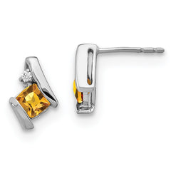 EM7398-CI-003-SSA Sterling Silver Antique Cushion Citrine and Diamond Earrings