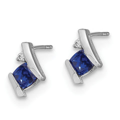 EM7398-CSA-003-SSA Sterling Silver Antique Cushion Cr. Sapphire and Diamond Earrings