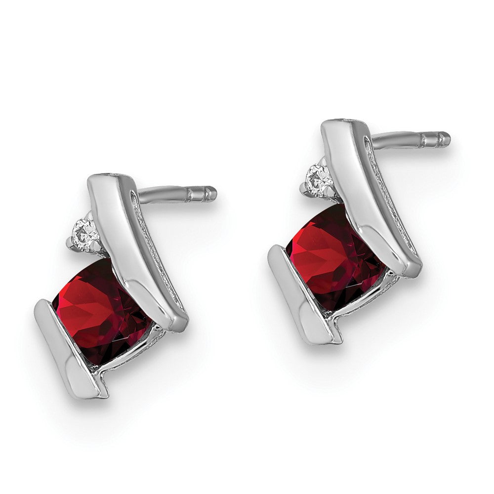 EM7398-GA-003-SSA Sterling Silver Antique Cushion Garnet and Diamond Earrings