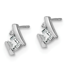 EM7398-WT-003-SSA Sterling Silver Antique Cushion White Topaz and Diamond Earrings