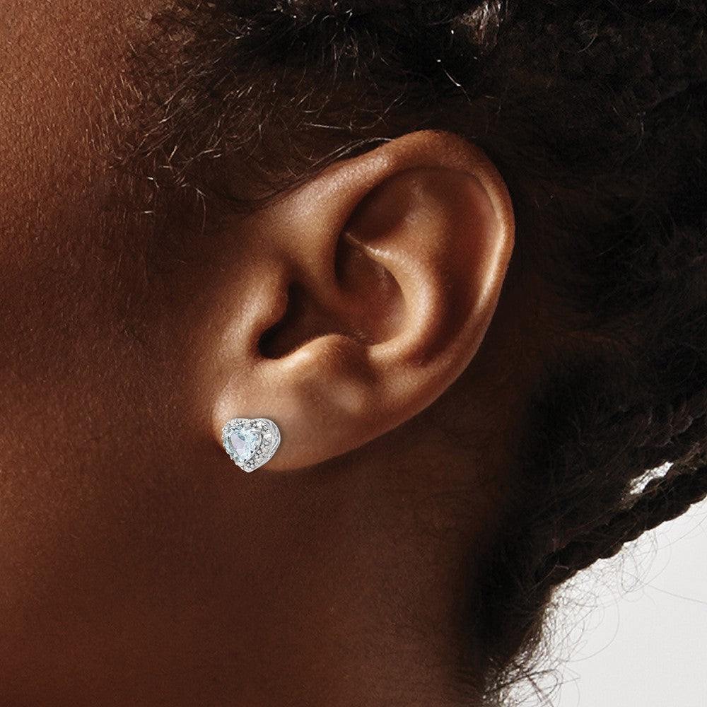 EM7400-AQ-010-SSA Sterling Silver Rhodium-plated Aquamarine and Diamond Earrings