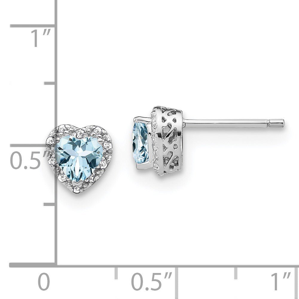 EM7400-AQ-010-SSA Sterling Silver Rhodium-plated Aquamarine and Diamond Earrings
