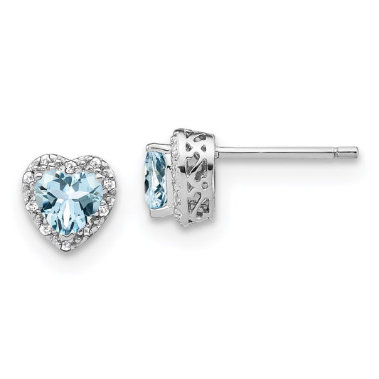 EM7400-AQ-010-SSA Sterling Silver Rhodium-plated Aquamarine and Diamond Earrings