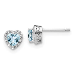 EM7400-AQ-010-SSA Sterling Silver Rhodium-plated Aquamarine and Diamond Earrings