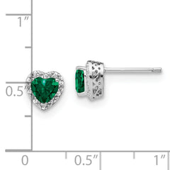 EM7400-CEM-010-SSA Sterling Silver Rhodium-plated Created Emerald and Diamond Earrings
