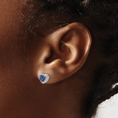 EM7400-CSA-010-SSA Sterling Silver Rhodium-plated Created Sapphire and Diamond Earrings