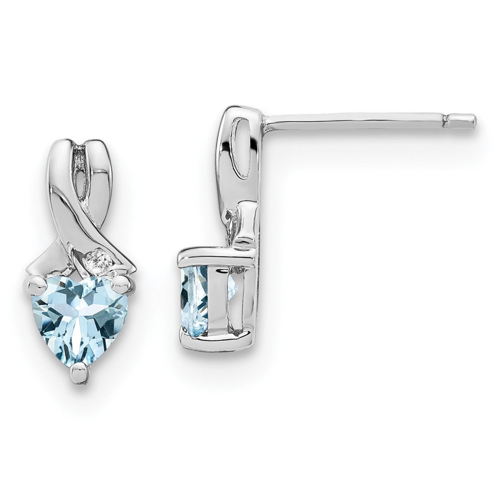 EM7401-AQ-002-SSA Sterling Silver Rhodium-plated Aquamarine and Diamond Earrings