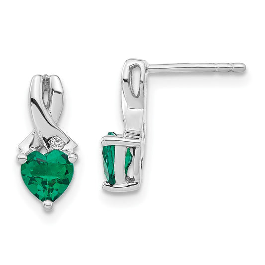 EM7401-CEM-002-SSA Sterling Silver Rhodium-plated Created Emerald and Diamond Earrings