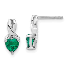 EM7401-CEM-002-SSA Sterling Silver Rhodium-plated Created Emerald and Diamond Earrings