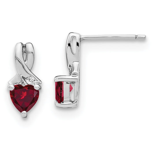 EM7401-CRU-002-SSA Sterling Silver Rhodium-plated Created Ruby and Diamond Earrings